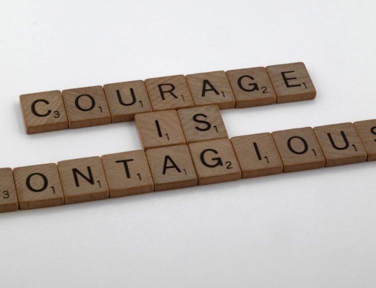 scrabble, scrabble pieces, lettering, letters, wood, scrabble tiles, white background, words, quote, letters, type, typography, design, layout, focus, bokeh, blur, photography, images, image, courage is contagious, courage, fear, leadership, lead, be brave, bravery, challenge, face challenges, do not fear,
